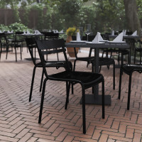 Flash Furniture XU-CH-10318-BK-GG Nash Commercial Grade Steel Stack Chair, Indoor-Outdoor Armless Chair with 2 Slat Back in Black