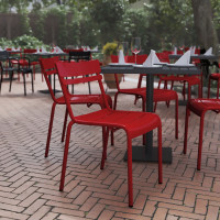Flash Furniture XU-CH-10318-RED-GG Nash Commercial Grade Steel Stack Chair, Indoor-Outdoor Armless Chair with 2 Slat Back in Red