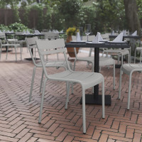 Flash Furniture XU-CH-10318-SIL-GG Nash Commercial Grade Steel Stack Chair, Indoor-Outdoor Armless Chair with 2 Slat Back in Quicksilver