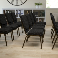 Flash Furniture Hercules Series 18.5'' Wide Black Dot Patterned Stacking Church Chair with 4.25'' Thick Seat - Gold Vein Frame XU-CH-60096-BK-GG