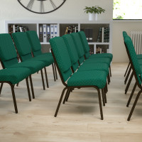 Flash Furniture Hercules Series 18.5'' Wide Green Patterned Stacking Church Chair with 4.25'' Thick Seat - Gold Vein Frame XU-CH-60096-GN-GG