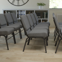 Flash Furniture HERCULES Series 21'' Extra Wide Gray Church Chair with 3.75'' Thick Seat, Book Rack - Silver Vein Frame [XU-CH0221-GY-SV-BAS-GG]