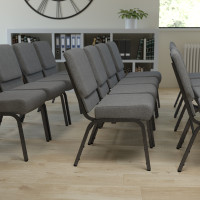 Flash Furniture HERCULES Series 21'' Extra Wide Gray Stacking Church Chair with 3.75'' Thick Seat - Silver Vein Frame [XU-CH0221-GY-SV-GG]