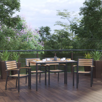 Flash Furniture XU-DG-304860064-GG Lark 5 Piece Outdoor Dining Table Set - Synthetic Teak Poly Slats - 30