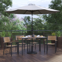 Flash Furniture XU-DG-304860064-UB19BGY-GG Lark 7 Piece Outdoor Patio Dining Table Set with 4 Synthetic Teak Stackable Chairs, 30