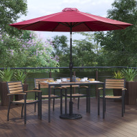 Flash Furniture XU-DG-304860064-UB19BRD-GG Lark 7 Piece Outdoor Patio Dining Table Set with 4 Synthetic Teak Stackable Chairs, 30