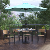 Flash Furniture XU-DG-304860064-UB19BTL-GG Lark 7 Piece Outdoor Patio Dining Table Set with 4 Synthetic Teak Stackable Chairs, 30