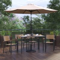Flash Furniture XU-DG-304860064-UB19BTN-GG Lark 7 Piece Outdoor Patio Dining Table Set with 4 Synthetic Teak Stackable Chairs, 30
