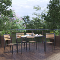 Flash Furniture XU-DG-304860364-GG Lark 5 Piece Patio Table Set - Synthetic Teak Poly Slats - 30