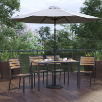 Flash Furniture XU-DG-304860364-UB19BGY-GG Lark 7 Piece All-Weather Deck or Patio Set with 4 Stacking Faux Teak Chairs, 30