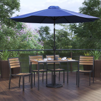 Flash Furniture XU-DG-304860364-UB19BNV-GG Lark 7 Piece All-Weather Deck or Patio Set with 4 Stacking Faux Teak Chairs, 30