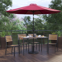 Flash Furniture XU-DG-304860364-UB19BRD-GG Lark 7 Piece All-Weather Deck or Patio Set with 4 Stacking Faux Teak Chairs, 30