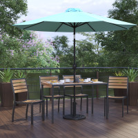 Flash Furniture XU-DG-304860364-UB19BTL-GG Lark 7 Piece All-Weather Deck or Patio Set with 4 Stacking Faux Teak Chairs, 30