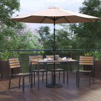 Flash Furniture XU-DG-304860364-UB19BTN-GG Lark 7 Piece All-Weather Deck or Patio Set with 4 Stacking Faux Teak Chairs, 30