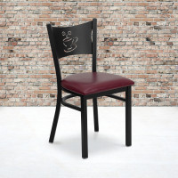 Flash Furniture Hercules Series Black Coffee Back Metal Restaurant Chair with Burgundy Vinyl Seat XU-DG-60099-COF-BURV-GG