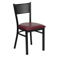 Flash Furniture Hercules Series Black Grid Back Metal Restaurant Chair with Burgundy Vinyl Seat XU-DG-60115-GRD-BURV-GG