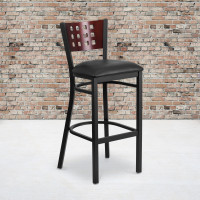 Flash Furniture XU-DG-60118-MAH-BAR-BLKV-GG HERCULES Series Black Decorative Cutout Back Metal Restaurant Barstool Black Vinyl Seat