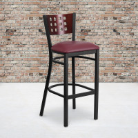 Flash Furniture XU-DG-60118-MAH-BAR-BURV-GG HERCULES Series Black Decorative Cutout Back Metal Restaurant Barstool Burgundy Vinyl Seat