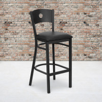 Flash Furniture Hercules Series Black Circle Back Metal Restaurant Bar Stool with Black Vinyl Seat XU-DG-60120-CIR-BAR-BLKV-GG