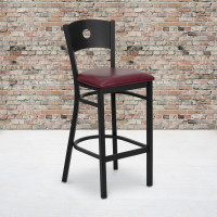 Flash Furniture Hercules Series Black Circle Back Metal Restaurant Bar Stool with Burgundy Vinyl Seat XU-DG-60120-CIR-BAR-BURV-GG