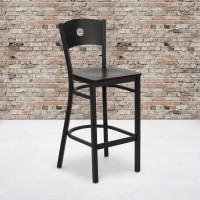 Flash Furniture Hercules Series Black Circle Back Metal Restaurant Bar Stool with Mahogany Wood Seat XU-DG-60120-CIR-BAR-MAHW-GG
