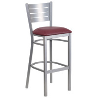 Flash Furniture XU-DG-60402-BAR-BURV-GG HERCULES Series Silver Slat Back Metal Restaurant Barstool