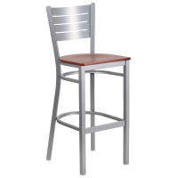 Flash Furniture XU-DG-60402-BAR-CHYW-GG HERCULES Series Silver Slat Back Metal Restaurant Barstool