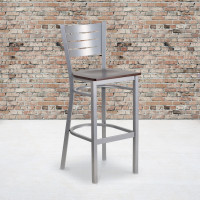 Flash Furniture XU-DG-60402-BAR-WALW-GG HERCULES Series Silver Slat Back Metal Restaurant Barstool