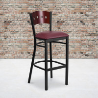 Flash Furniture XU-DG-60515-MAH-BAR-BURV-GG HERCULES Black Metal Restaurant Barstool w/ Cushion