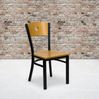 Flash Furniture Hercules Series Black Circle Back Metal Restaurant Chair with Natural Wood Back and Seat XU-DG-6F2B-CIR-NATW-GG