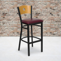 Flash Furniture Hercules Series Black Circle Back Metal Restaurant Bar Stool with Natural Wood Back and Burgundy Vinyl Seat XU-DG-6F6B-CIR-BAR-BURV-GG