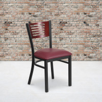 Flash Furniture XU-DG-6G5B-MAH-BURV-GG Metal Restaurant Chair in Black Burgundy Mahogany