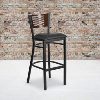 Flash Furniture XU-DG-6H1B-WAL-BAR-BLKV-GG Metal Restaurant Barstool in Black Walnut
