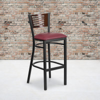 Flash Furniture XU-DG-6H1B-WAL-BAR-BURV-GG Metal Restaurant Barstool in Black Burgundy Walnut