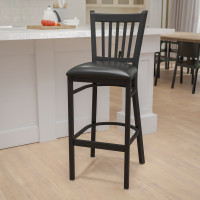 Flash Furniture Hercules Series Black Vertical Back Metal Restaurant Bar Stool with Black Vinyl Seat XU-DG-6R6B-VRT-BAR-BLKV-GG
