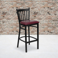 Flash Furniture Hercules Series Black Vertical Back Metal Restaurant Bar Stool with Burgundy Vinyl Seat XU-DG-6R6B-VRT-BAR-BURV-GG