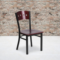 Flash Furniture XU-DG-6Y1B-MAH-MTL-GG HERCULES Series Black Decorative 4 Square Back Metal Restaurant Chair - Mahogany Wood Back & Seat