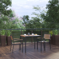 Flash Furniture XU-DG-810060062-GG Lark 3 Piece Outdoor Dining Table Set - Synthetic Teak Poly Slats - 35