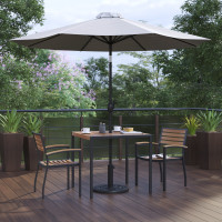 Flash Furniture XU-DG-810060062-UB19BGY-GG Lark 5 Piece Outdoor Patio Table Set with 2 Synthetic Teak Stackable Chairs, 35