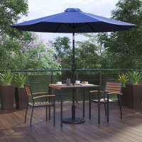 Flash Furniture XU-DG-810060062-UB19BNV-GG Lark 5 Piece Outdoor Patio Table Set with 2 Synthetic Teak Stackable Chairs, 35