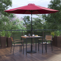 Flash Furniture XU-DG-810060062-UB19BRD-GG Lark 5 Piece Outdoor Patio Table Set with 2 Synthetic Teak Stackable Chairs, 35