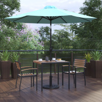 Flash Furniture XU-DG-810060062-UB19BTL-GG Lark 5 Piece Outdoor Patio Dining Table Set with 2 Synthetic Teak Stackable Chairs, 36