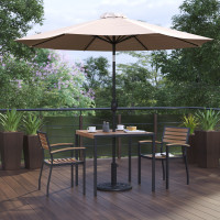 Flash Furniture XU-DG-810060062-UB19BTN-GG Lark 5 Piece Outdoor Patio Table Set with 2 Synthetic Teak Stackable Chairs, 35