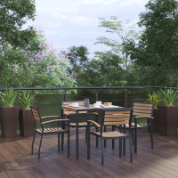 Flash Furniture XU-DG-810060064-GG Lark 5 Piece Outdoor Dining Table Set - Synthetic Teak Poly Slats - 35