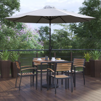 Flash Furniture XU-DG-810060064-UB19BGY-GG Lark 7 Piece Outdoor Patio Table Set with 4 Synthetic Teak Stackable Chairs, 35