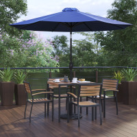 Flash Furniture XU-DG-810060064-UB19BNV-GG Lark 7 Piece Outdoor Patio Table Set with 4 Synthetic Teak Stackable Chairs, 35