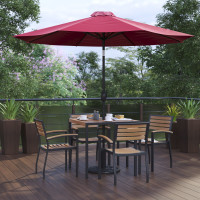 Flash Furniture XU-DG-810060064-UB19BRD-GG Lark 7 Piece Outdoor Patio Table Set with 4 Synthetic Teak Stackable Chairs, 35