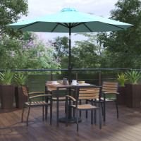 Flash Furniture XU-DG-810060064-UB19BTL-GG Lark 7 Piece Outdoor Patio Dining Table Set with 4 Synthetic Teak Stackable Chairs, 35