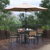 Flash Furniture XU-DG-810060064-UB19BTN-GG Lark 7 Piece Outdoor Patio Table Set with 4 Synthetic Teak Stackable Chairs, 35