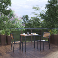 Flash Furniture XU-DG-810060362-GG Lark 3 Piece Patio Table Set - Synthetic Teak Poly Slats - 35